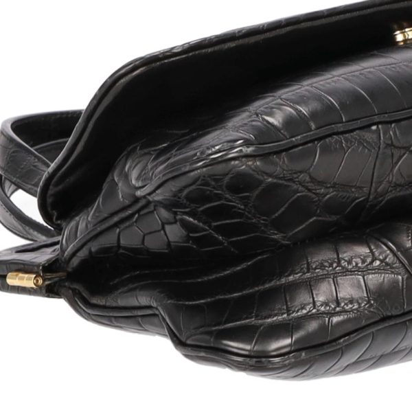 18507 7 Bottega Veneta Croco Leather Hand Bag Black Gold