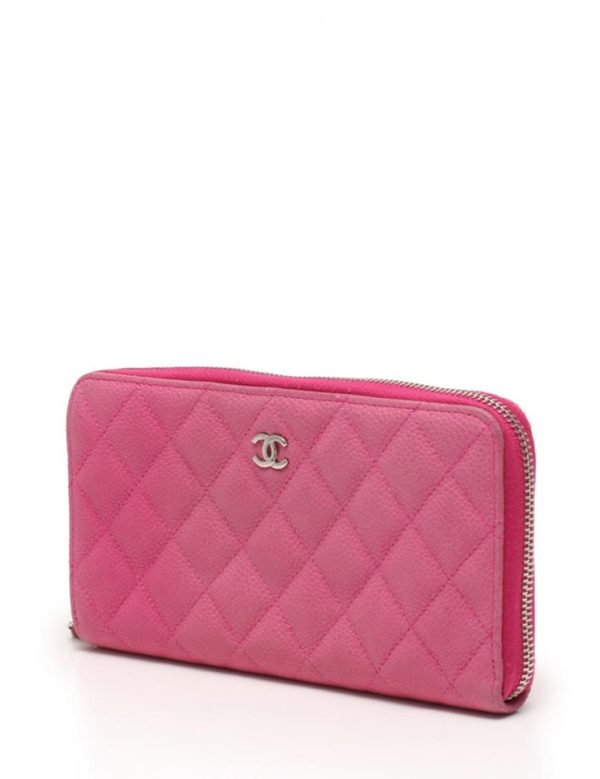 1863002172604 1 Chanel Matelasse Round Zipper Long Wallet Pink