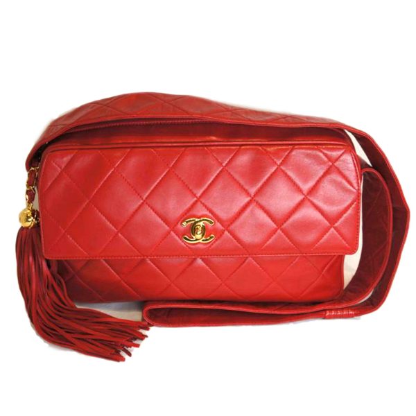 18667 1 Chanel Cocomark Matelasse Fringe One Shoulder Bag Red