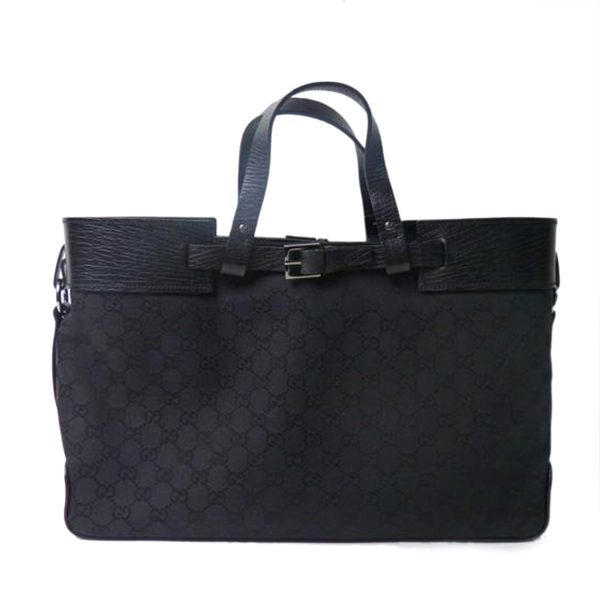 18698 1 Gucci GG Canvas Leather Tote Bag Black