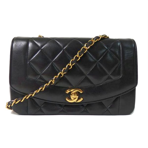 18780 1 CHANEL Diana Flap Matelasse 25 Lambskin Chain Shoulder Bag Black