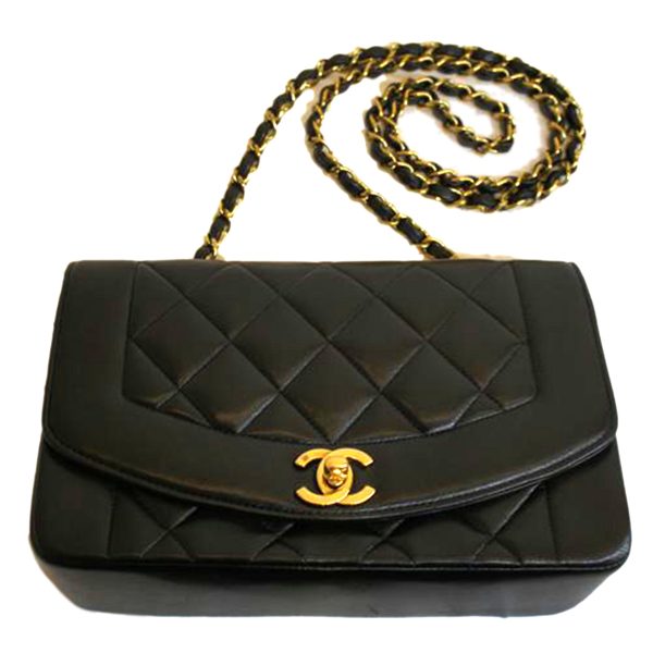 18827 1 CHANEL Diana Flap Matelasse Lambskin Chain Shoulder Bag Black