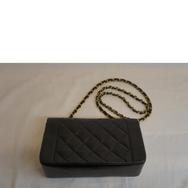 18827 2 CHANEL Diana Flap Matelasse Lambskin Chain Shoulder Bag Black