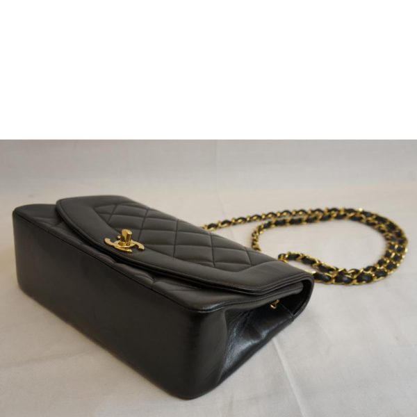 18827 3 CHANEL Diana Flap Matelasse Lambskin Chain Shoulder Bag Black