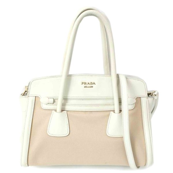 18835 1 Prada Leather Canvas 2WAY Bag White