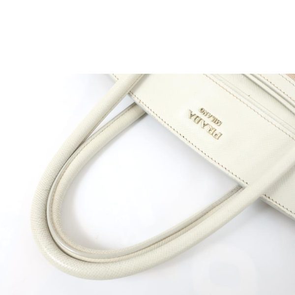 18835 3 Prada Leather Canvas 2WAY Bag White