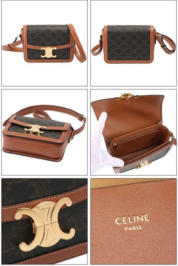 18888 2bz4 04lu 2 CELINE TEEN WITH BORDER Triomphe Calfskin Shoulder Bag Brown