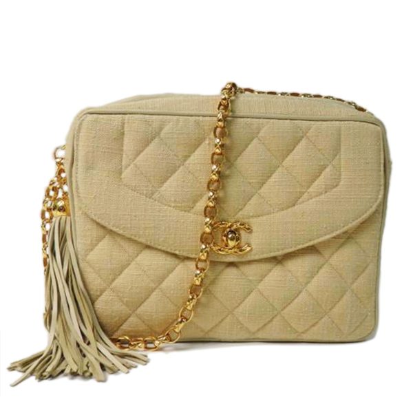 18902 1 Chanel Matelasse Fringe Chain Shoulder Bag Beige