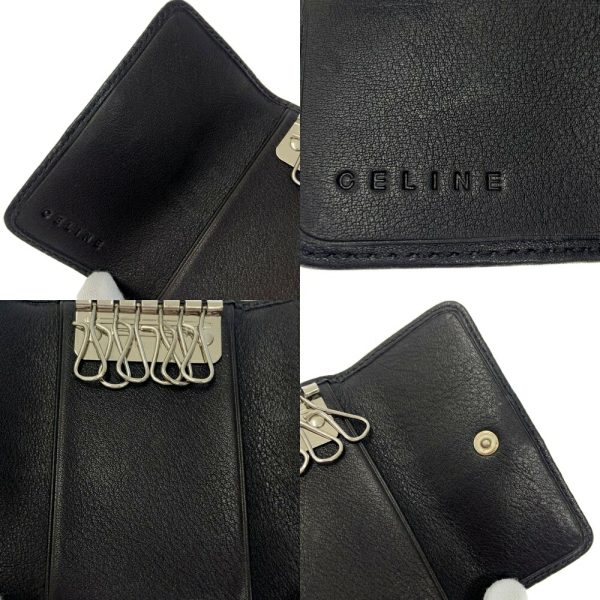 189059 9 Celine Leather Macadam 6 Row Key Case Black