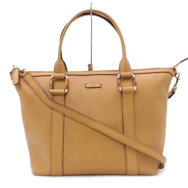 18906 1 Gucci Leather 2Way Tote Bag Beige