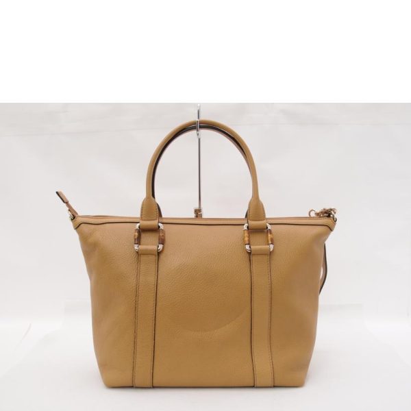 18906 2 Gucci Leather 2Way Tote Bag Beige