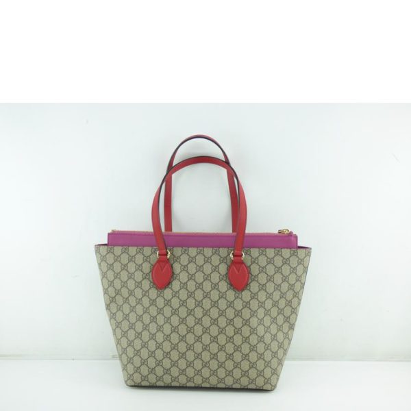 18920 2 Gucci GG Pattern PVC Leather Tote Bag Biege