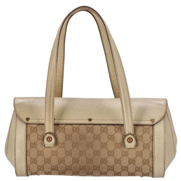 18985 2 Gucci GG Canvas Bamboo Semi Shoulder Bag Creme