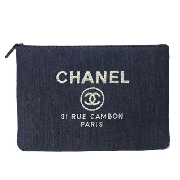 18988 1 CHANEL Deauville Denim Clutch Blue