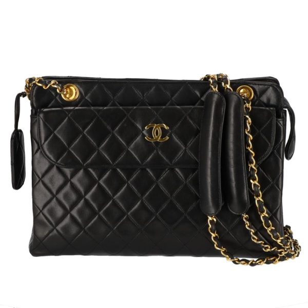 18989 1 Chanel Matelasse Chain Shoulder Bag Black