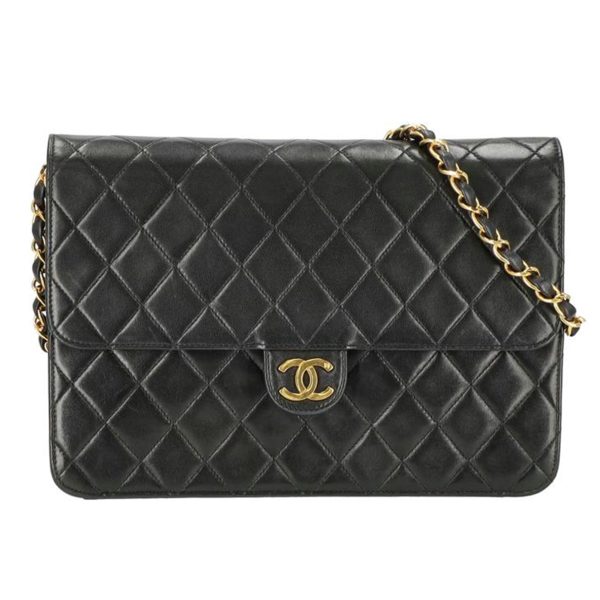 19040 1 Chanel Push Lock Lamb Chain Shoulder Bag Black