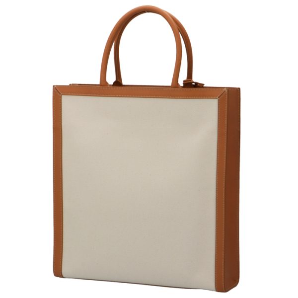 190402bnz02nt 2 CELINE Vertical CABAS Canvas Tote Bag Beige