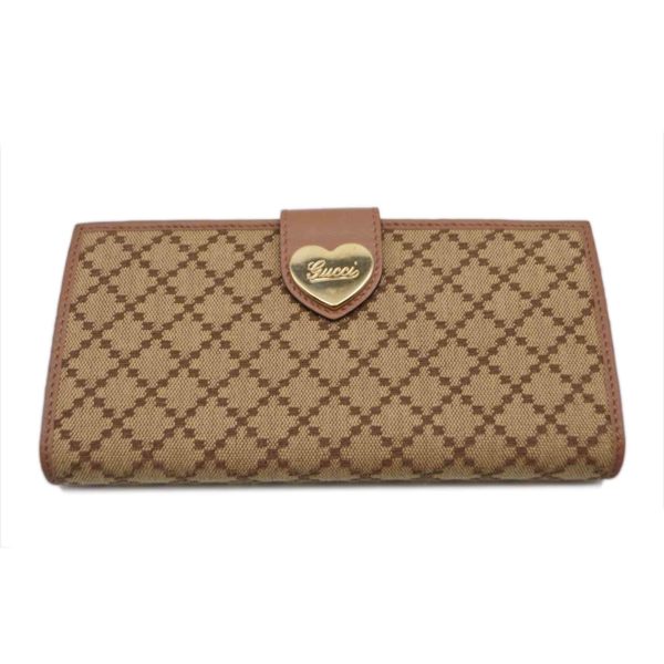 19087 1 Gucci Diamante Canvas Heart Leather Long Wallet