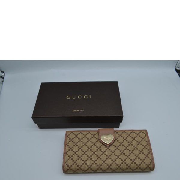 19087 8 Gucci Diamante Canvas Heart Leather Long Wallet