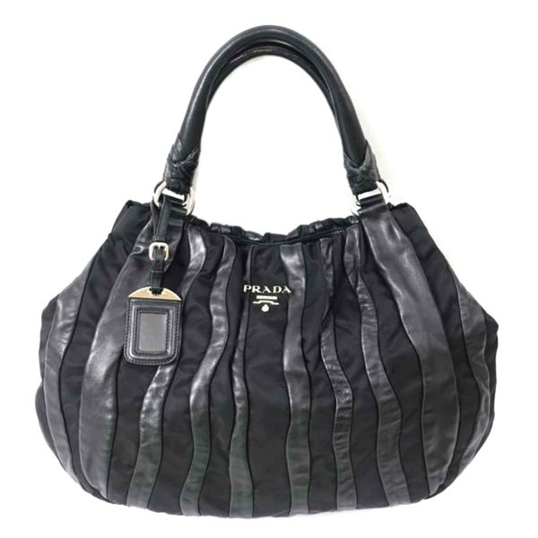 19207 1 Prada Leather x Nylon Handbag Black