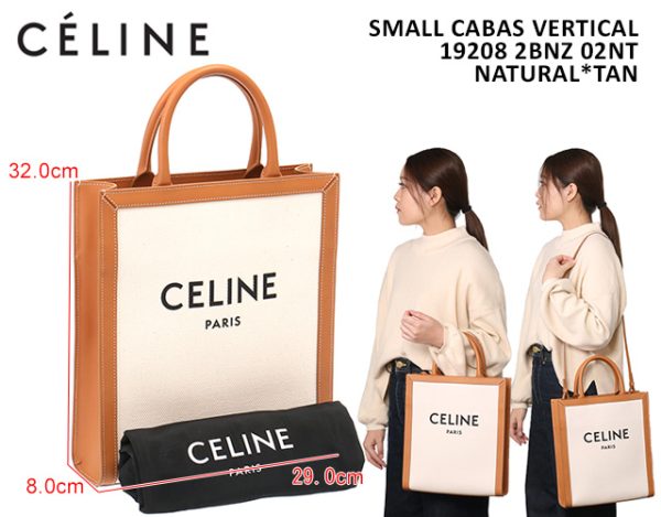 19208 2bnz 02nt 1 CELINE SMALL CABAS VERTICAL Printed Canvas Calfskin 2WAY Tote Shoulder Bag Brown