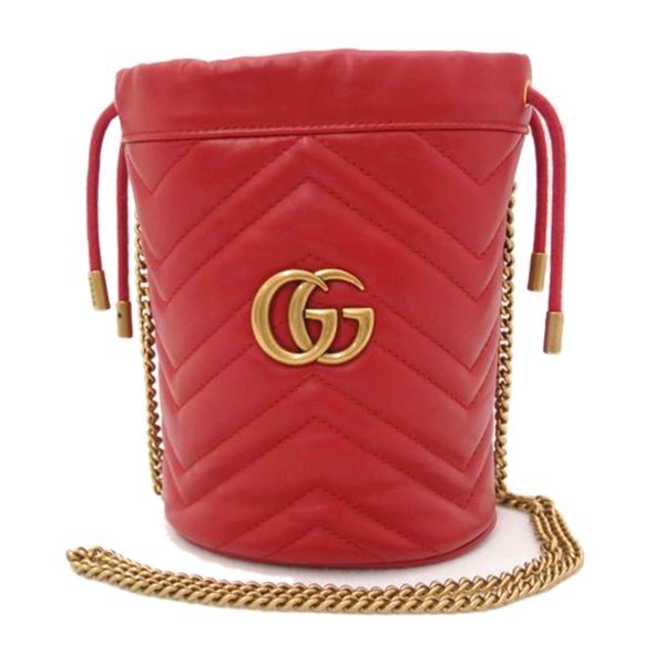 19248 1 GUCCI GG Marmont Mini Bucket Shoulder Bag Red