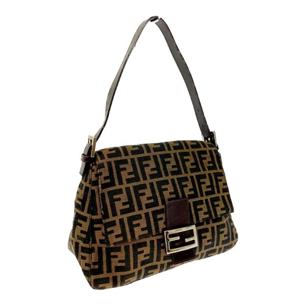 193984 3 Fendi Canvas Leather Zucca Pattern Mamma Bucket One Shoulder Bag Brown