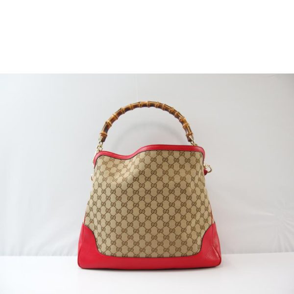 19414 2 Gucci GG Canvas Bamboo 2Way Bag Beige