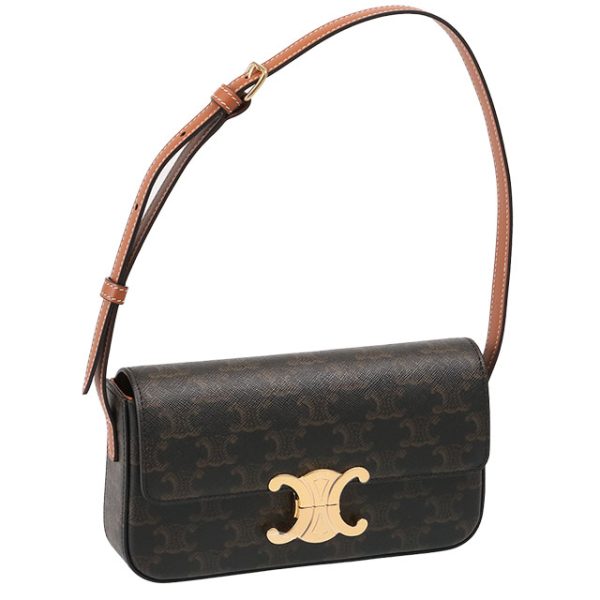 19414 2cuz 04lu CELINE Triomphe Shoulder Bag Canvas Calfskin Signature Shoulder Bag Pouch TanBrown