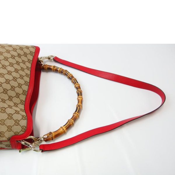 19414 4 Gucci GG Canvas Bamboo 2Way Bag Beige