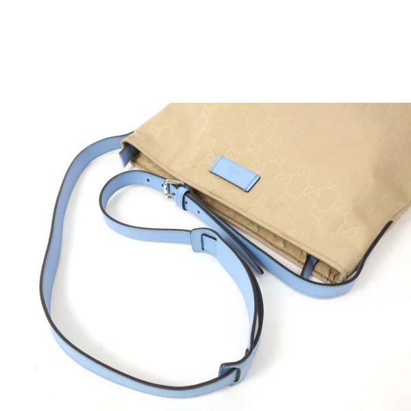 19436 3 Gucci GG Nylon Shoulder Bag Light Blue Canvas