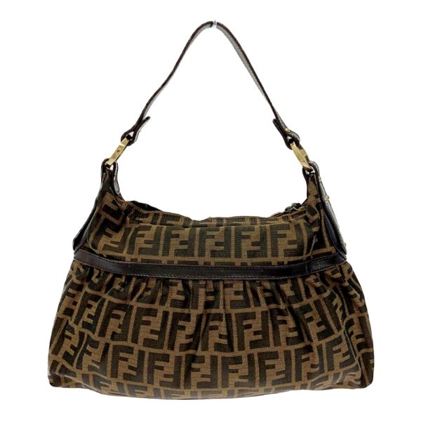 194597 4 Fendi Canvas Leather Zucca Pattern One Shoulder Bag Brown