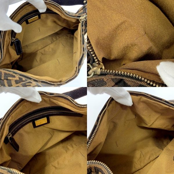 194597 9 Fendi Canvas Leather Zucca Pattern One Shoulder Bag Brown