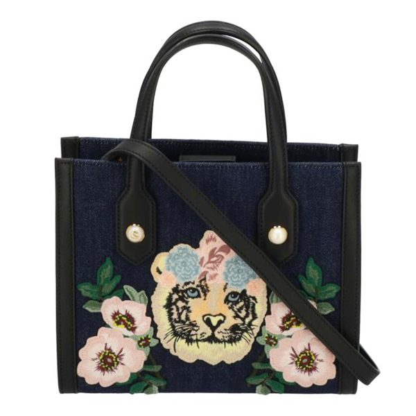 19463 1 Gucci Tiger Embroidered Denim 2Way Shoulder Bag Blue