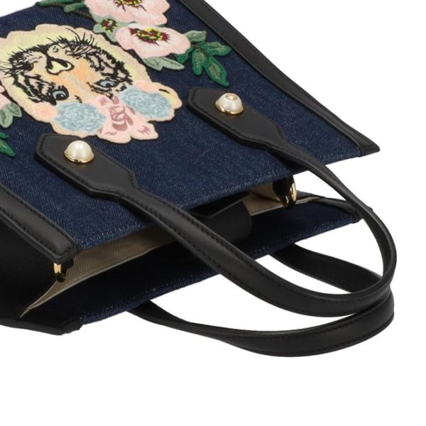 19463 4 Gucci Tiger Embroidered Denim 2WAY Shoulder Bag Blue