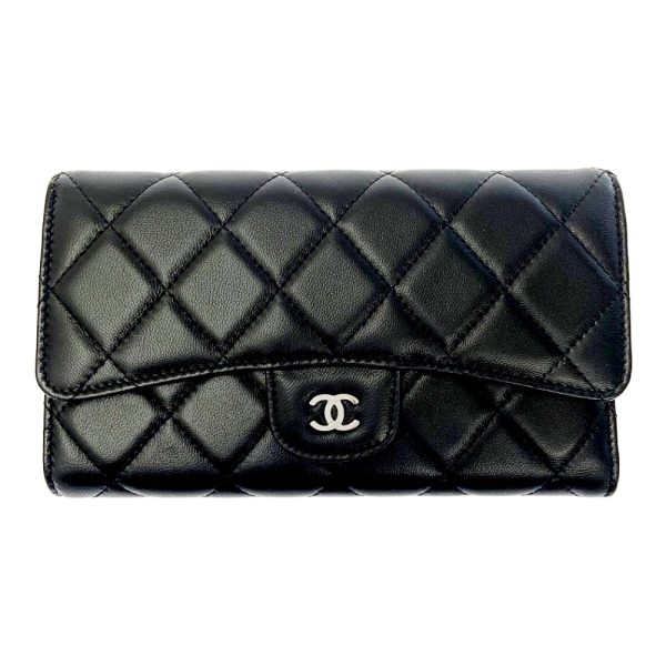 196715 1 CHANEL Matelasse Lambskin Coco Mark Trifold Long Wallet Black