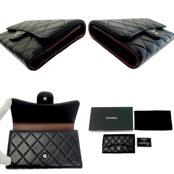 196715 6 CHANEL Matelasse Lambskin Coco Mark Trifold Long Wallet Black