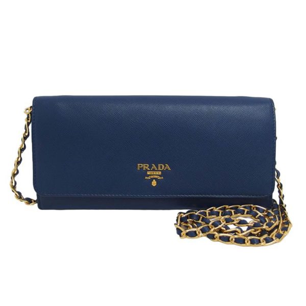 19774 1 Prada Saffiano Chain Wallet Blue