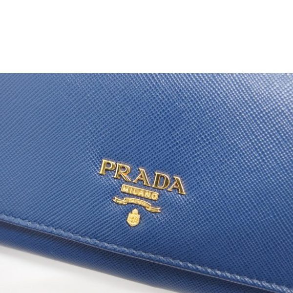 19774 10 Prada Saffiano Chain Wallet Blue