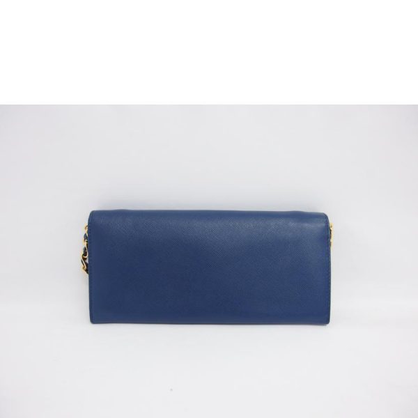 19774 2 Prada Saffiano Chain Wallet Blue