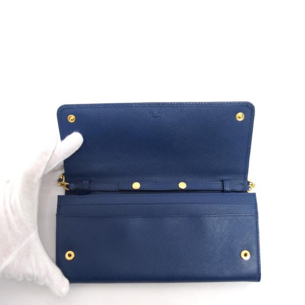 19774 5 Prada Saffiano Chain Wallet Blue