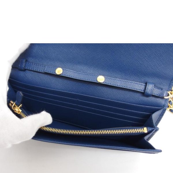 19774 7 Prada Saffiano Chain Wallet Blue