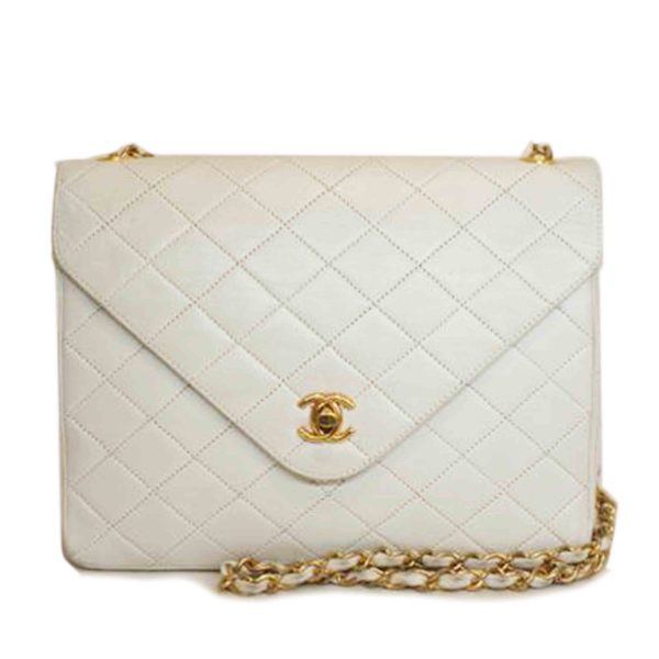 19780 1 Chanel Lambskin Matelasse Chain Bag White