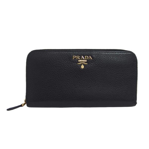 19811 1 Prada Dino Color Round Zipper Long Wallet Black