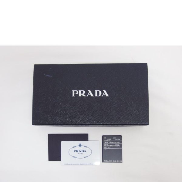 19811 6 Prada Dino Color Round Zipper Long Wallet Black