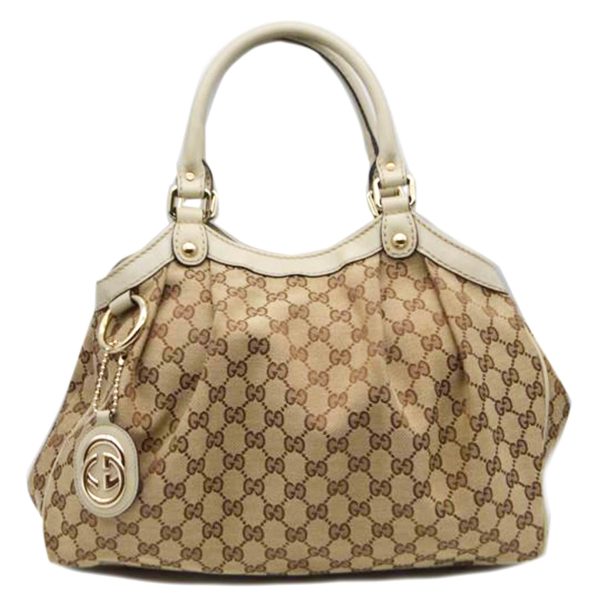 19834 1 Gucci GG Canvas Sookie Leather Handbag Ivory