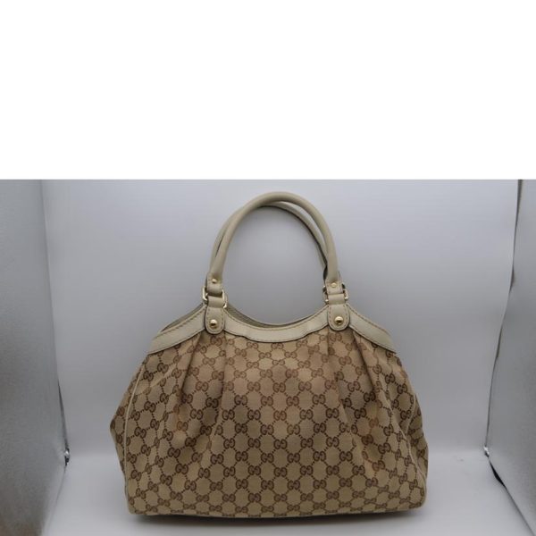 19834 2 Gucci GG Canvas Sookie Leather Handbag Ivory