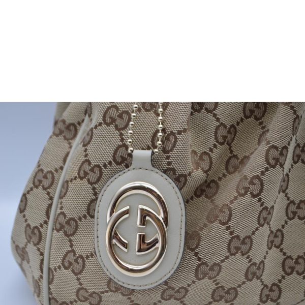 19834 6 Gucci GG Canvas Sookie Leather Handbag Ivory