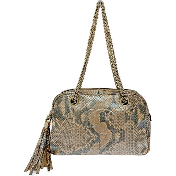 198561 1 Gucci Python Leather Soho Interlocking G Shoulder Bag Beige