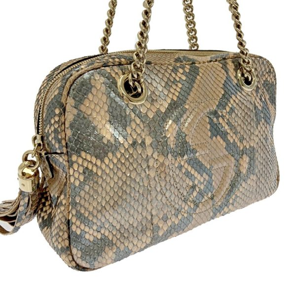 198561 3 Gucci Python Leather Soho Interlocking G Shoulder Bag Beige